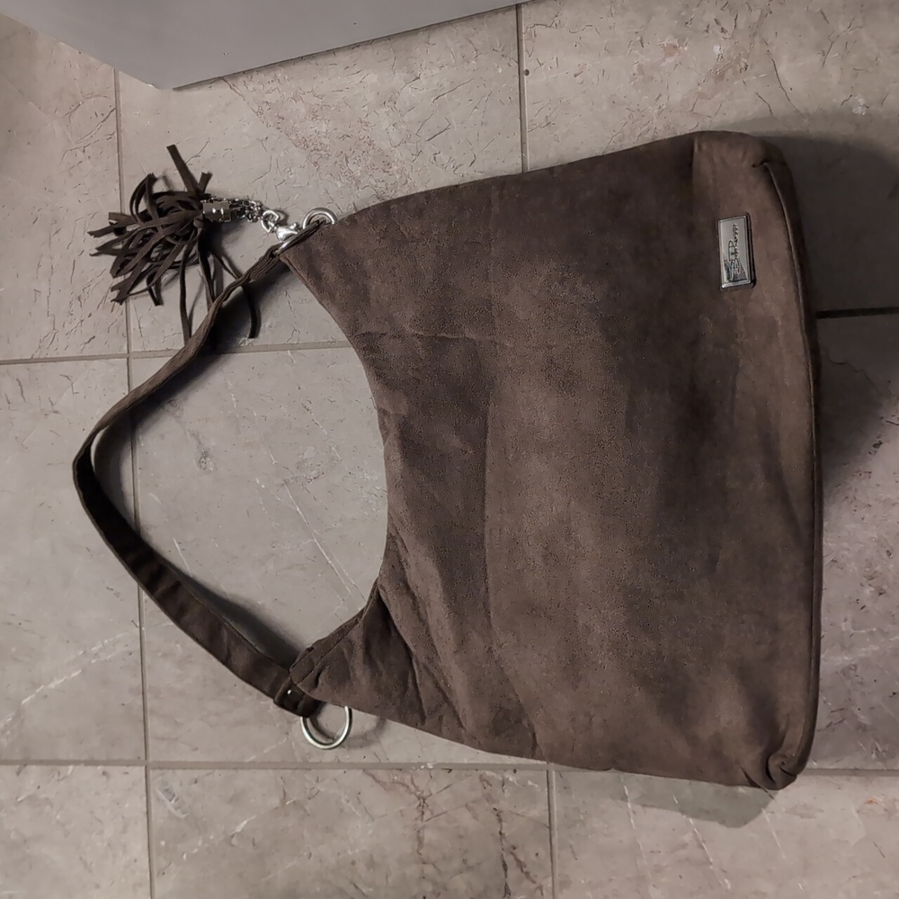 NWT Bella Russo Women's Brown Fabric Lined Hobo Shoulder Handbag  NEW